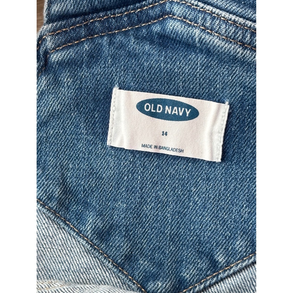 Old Navy Womens Distressed Denim Overalls Medium Wash Straight Leg Size 14 - Picture 4 of 8